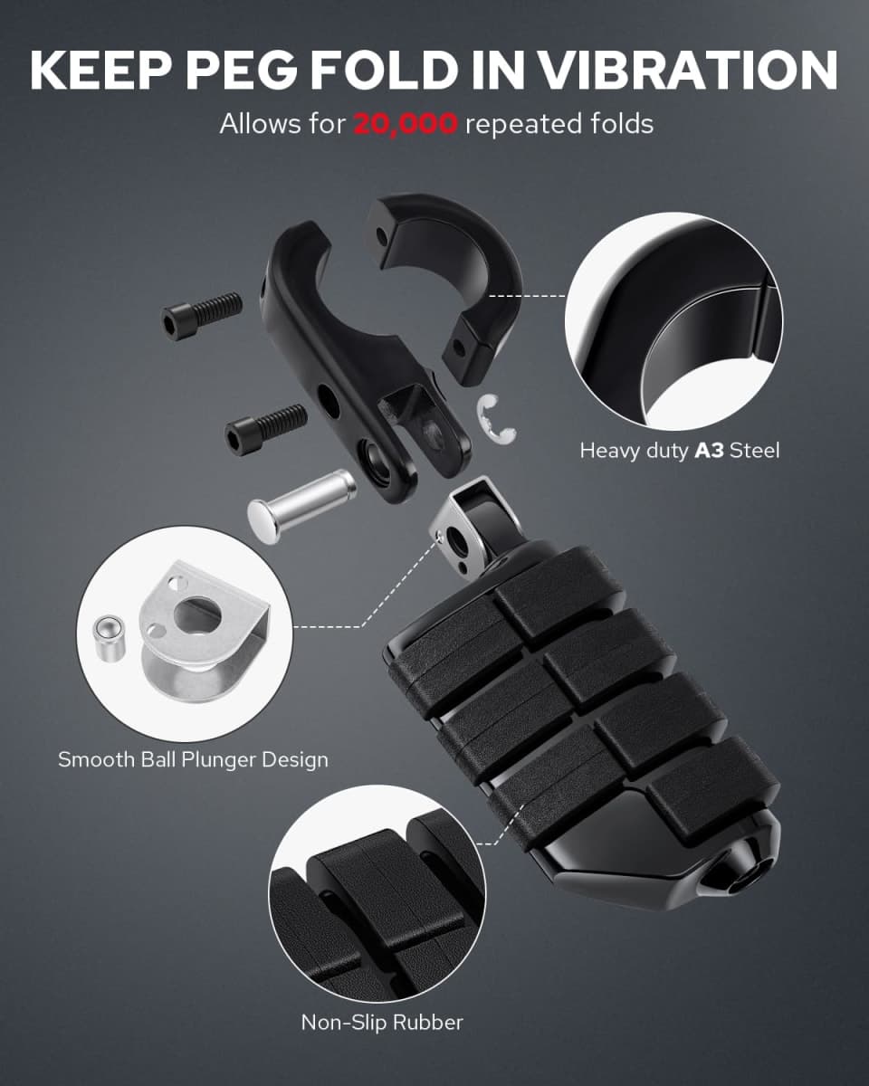 Benlari Highway Pegs P-Clamp Universal fits 1.25" Crash Bar Black Style03 thumbnail 4