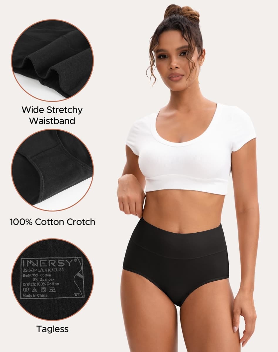 INNERSY Women's High Waisted Underwear Cotton Panties Regular & Plus Size 5-Pack, Darks 1, 3X-Large thumbnail 4