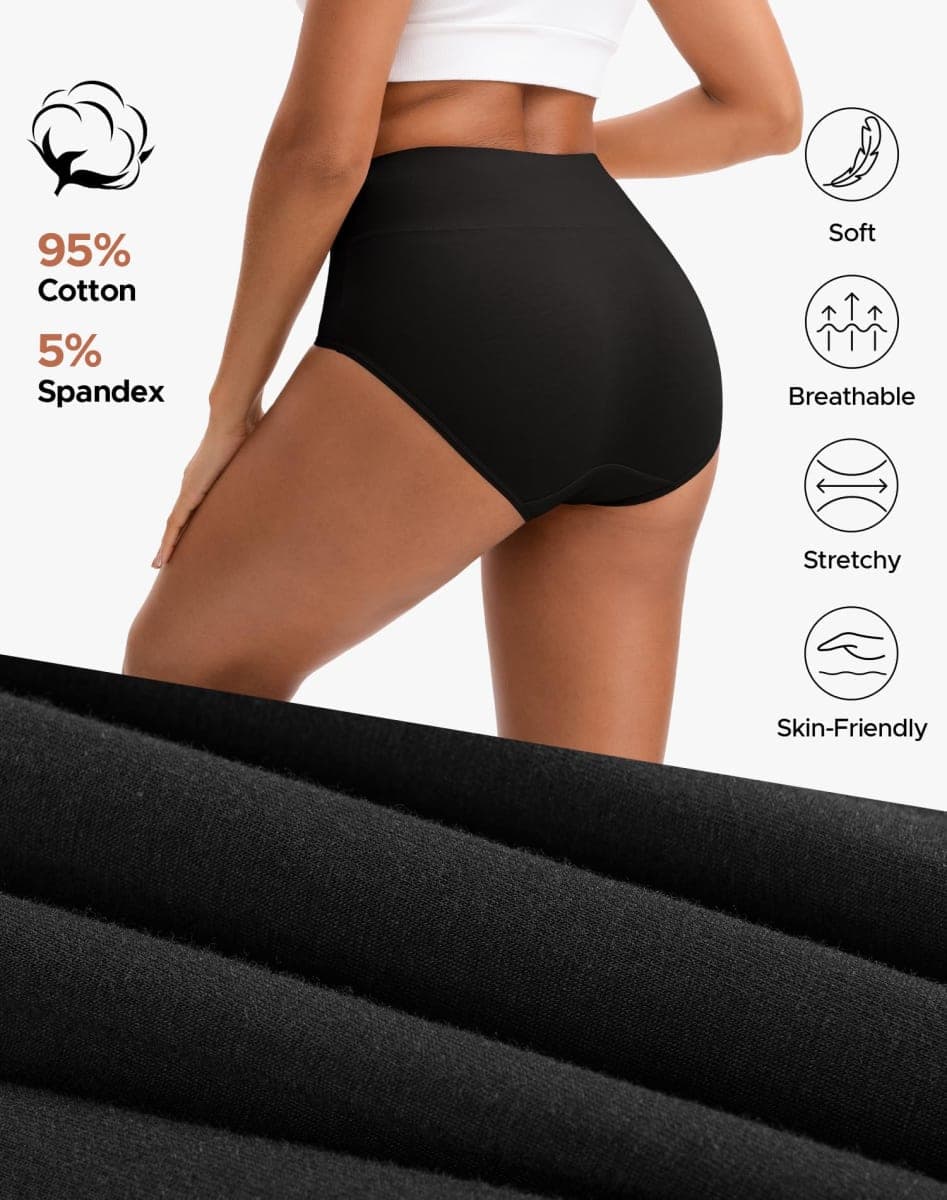 INNERSY Women's High Waisted Underwear Cotton Panties Regular & Plus Size 5-Pack, Darks 1, 3X-Large thumbnail 5