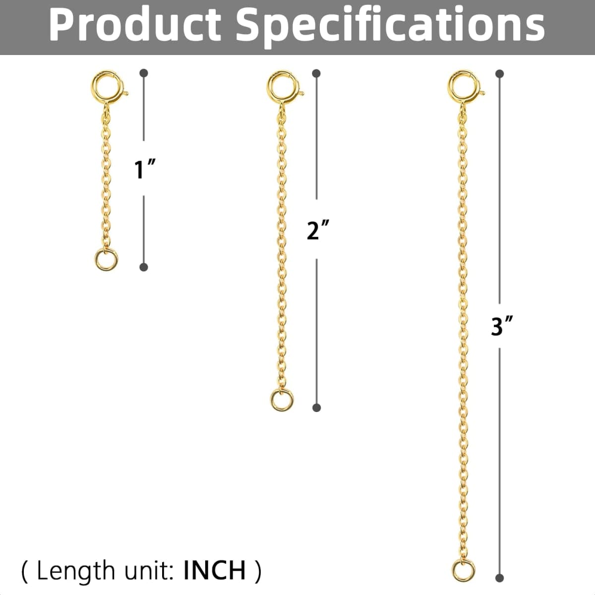 Gold Necklace Extenders 14k Extender Chain 925 Sterling Silver Extension Bracelet Chain Extenders for Necklaces 3 Pcs (1 2 3 Inch)(Gold) thumbnail 3