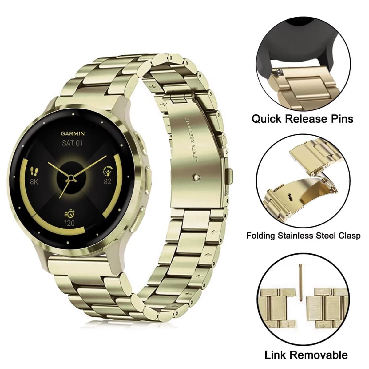 ViCRiOR Watch Bands Compatible with 18mm Garmin Venu 3S/ Vivoactive 4S /Venu 2s / Vivomove 3S, Solid Stainless Steel Watchband+ Mesh Strap Bracelet Replacement Band for Garmin Forerunner 255s/265S thumbnail 3