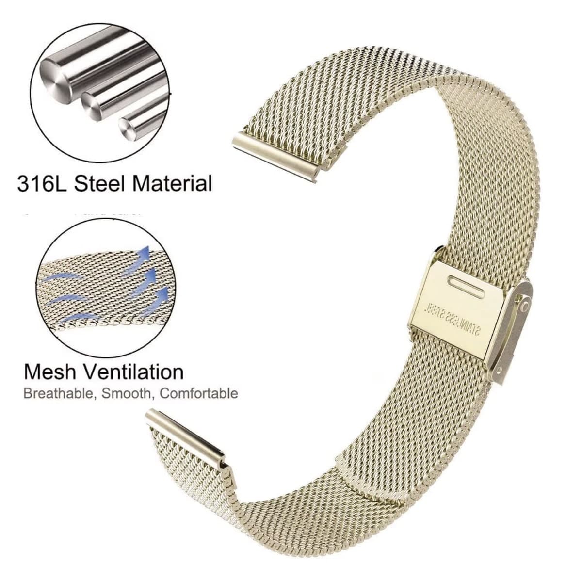 ViCRiOR Watch Bands Compatible with 18mm Garmin Venu 3S/ Vivoactive 4S /Venu 2s / Vivomove 3S, Solid Stainless Steel Watchband+ Mesh Strap Bracelet Replacement Band for Garmin Forerunner 255s/265S thumbnail 4