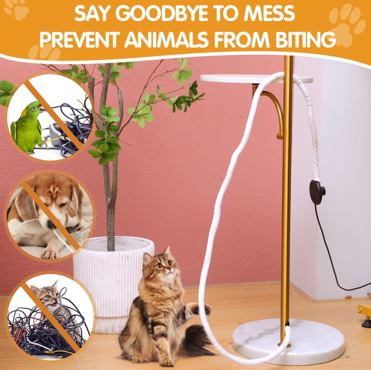 Poen 3 Pack Heavy Duty Cord Cover from Small Pets No Chew, 10ft Cord Protectors, Easy to Use, Durable Electrical Cable Management Sleeve for Rabbits, Dogs, Cats and Other Animals, White thumbnail 3