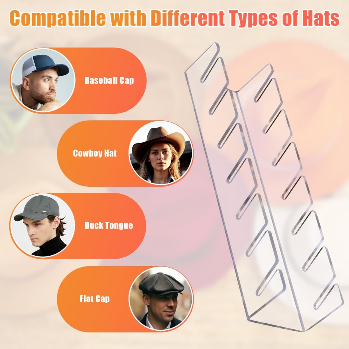 Hat Stand for Baseball Caps, 2 Pack No Install Acrylic Hat Organizer for 14 Baseball Caps Storage Organizer, Hat Racks Hat Holder Display and Organization for Closet, Bedroom, Dresser (Clear-2Pack) thumbnail 3