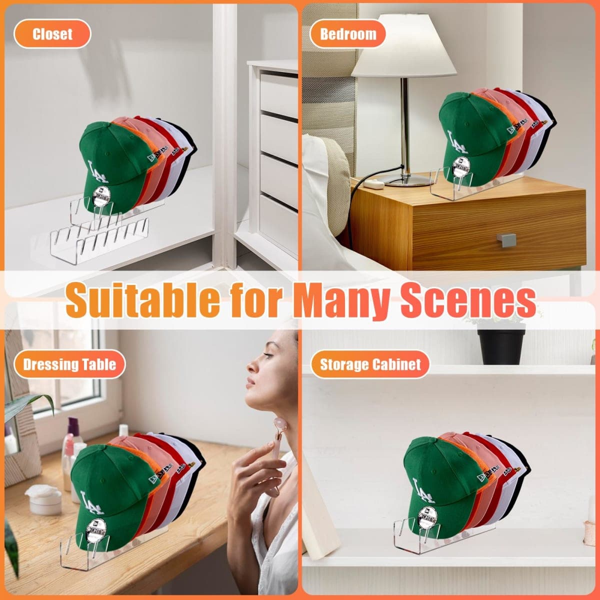 Hat Stand for Baseball Caps, 2 Pack No Install Acrylic Hat Organizer for 14 Baseball Caps Storage Organizer, Hat Racks Hat Holder Display and Organization for Closet, Bedroom, Dresser (Clear-2Pack) thumbnail 5