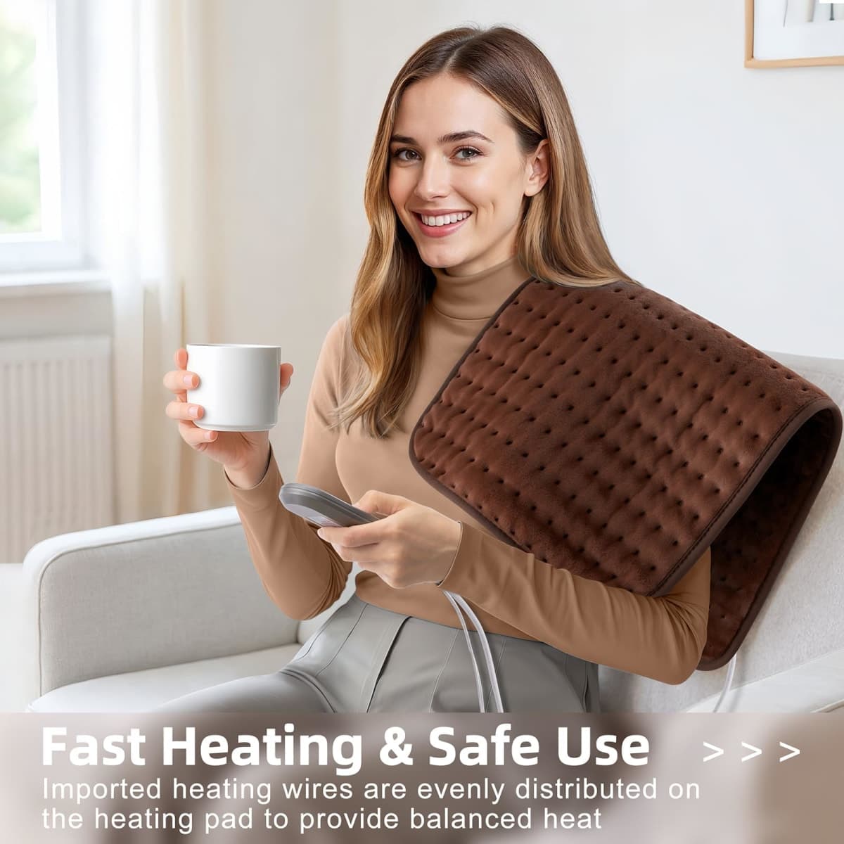 Heating pad for Back, Neck, Shoulder, Cramps and Leg Pain Relief, Heat Pads Christmas Women Gifts for Mom, Wife, Men, Dad, Auto-Off, Machine Washable, Moist Dry Heat Options, Extra Large 12"x24" thumbnail 3