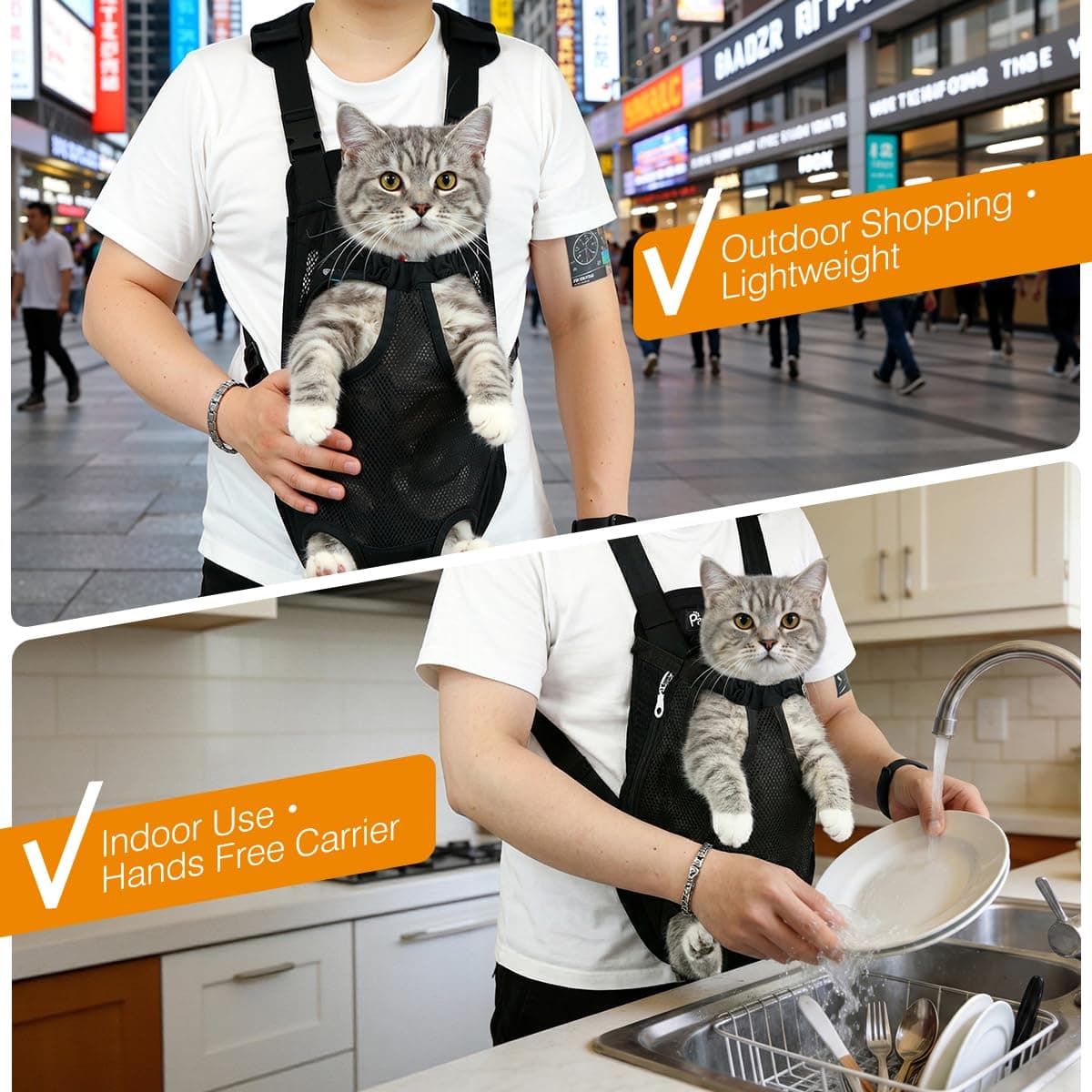 Pawaboo Pet Carrier Backpack, Adjustable Pet Front Cat Dog Carrier Backpack Travel Bag, Legs Out, Easy-Fit for Traveling Hiking Camping for Small Medium Dogs Cats Puppies 5-8lbs, Medium, Black thumbnail 4