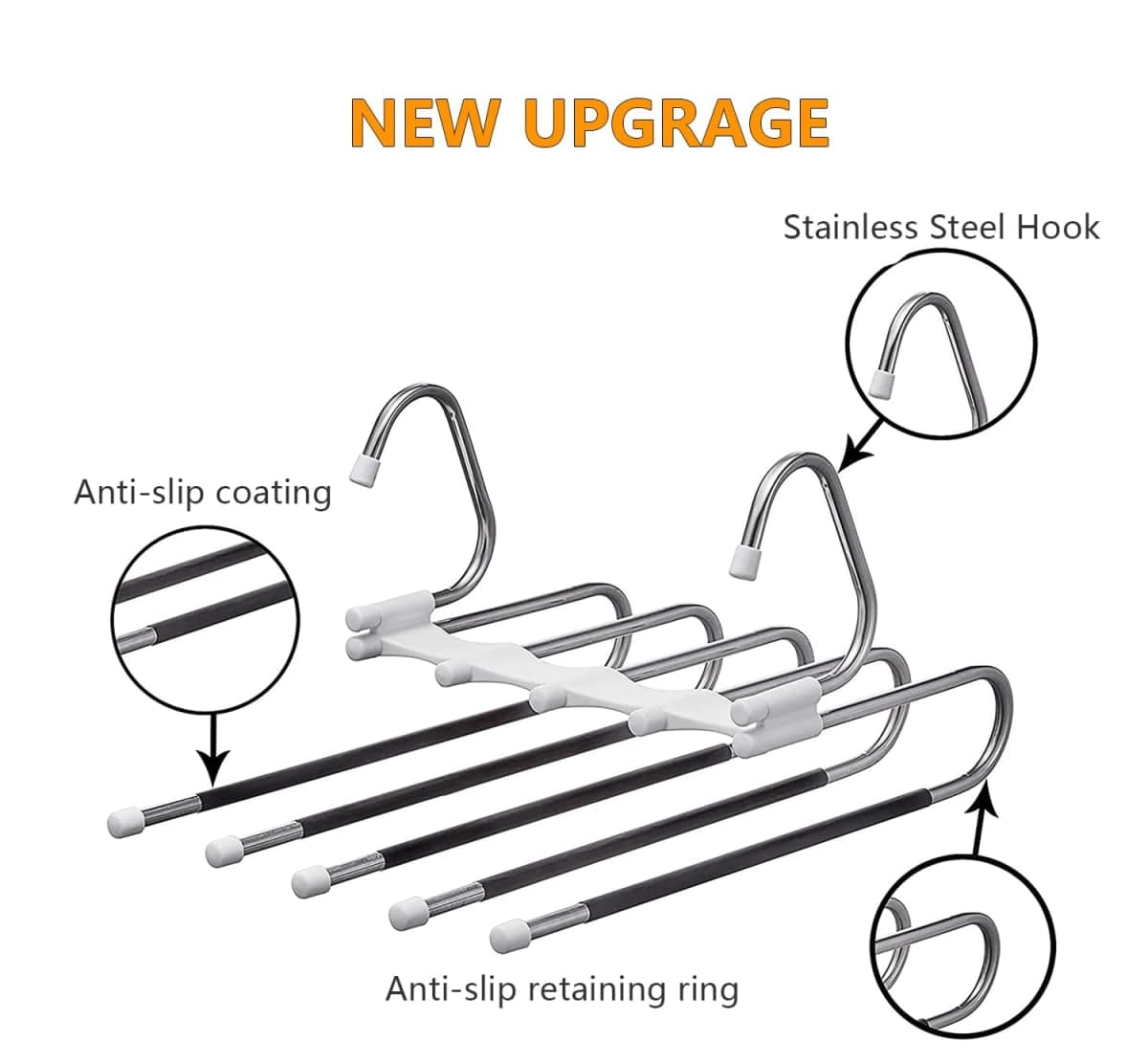 Upgrade Azeroth Pants Hangers 2 Pack Space Saving S-Type Stainless Steelï¼ŒAnti-Slip Design,Clothes Closet Storage Organizer for Jeans Trousers Skirts Scarf (White) thumbnail 4