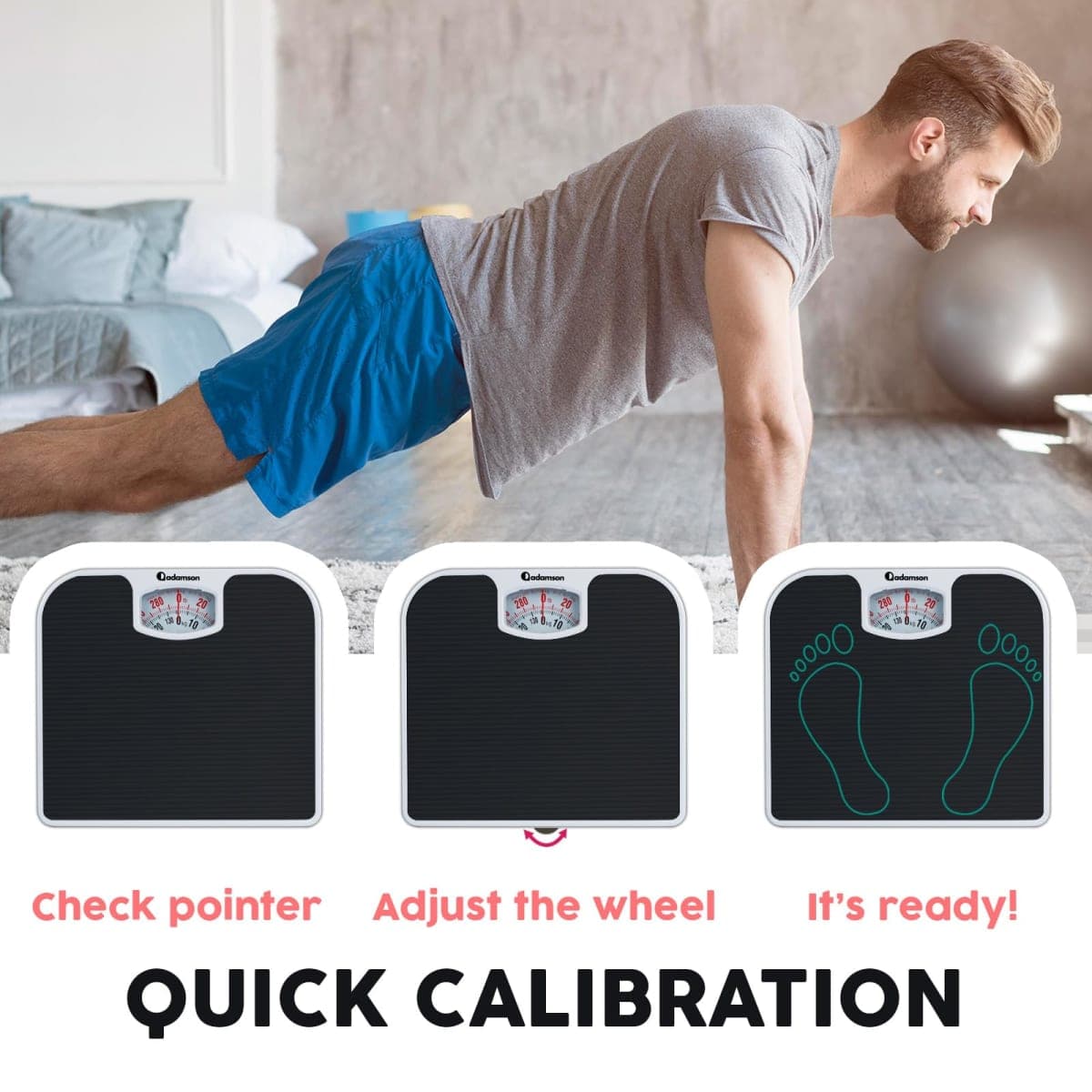 Adamson A21 Analog Scales for Body Weight - Up to 300 LB - New Version - Anti-Skid Rubber Surface - Large Numbers - Analog Bathroom Scale - Affordable - Durable with 20-Year Assurance - Black thumbnail 3