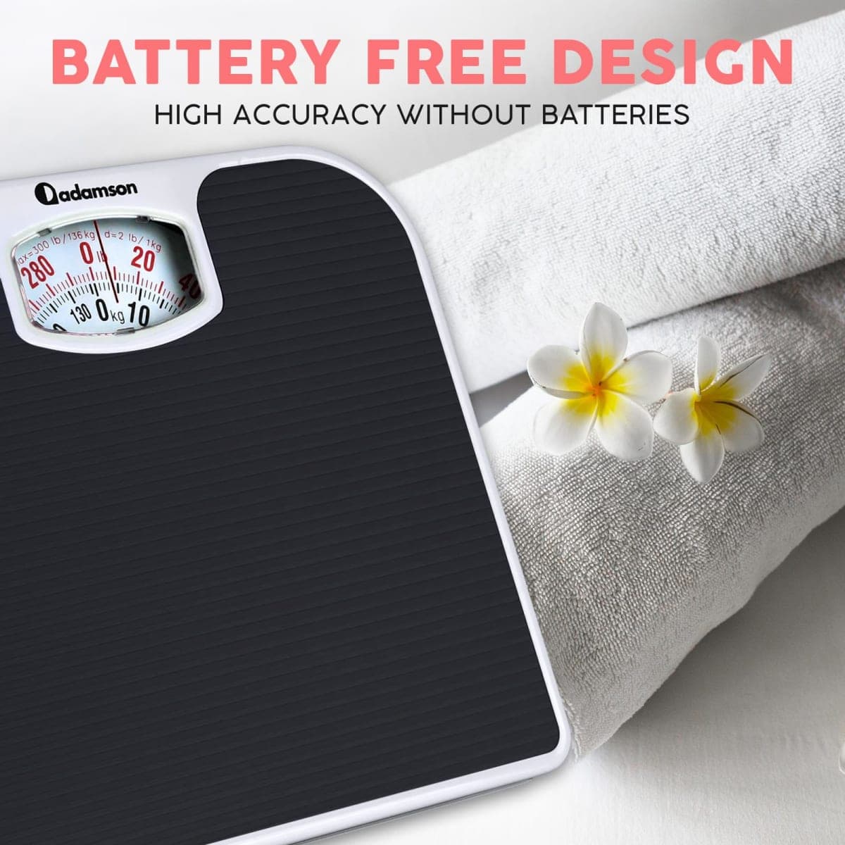 Adamson A21 Analog Scales for Body Weight - Up to 300 LB - New Version - Anti-Skid Rubber Surface - Large Numbers - Analog Bathroom Scale - Affordable - Durable with 20-Year Assurance - Black thumbnail 5