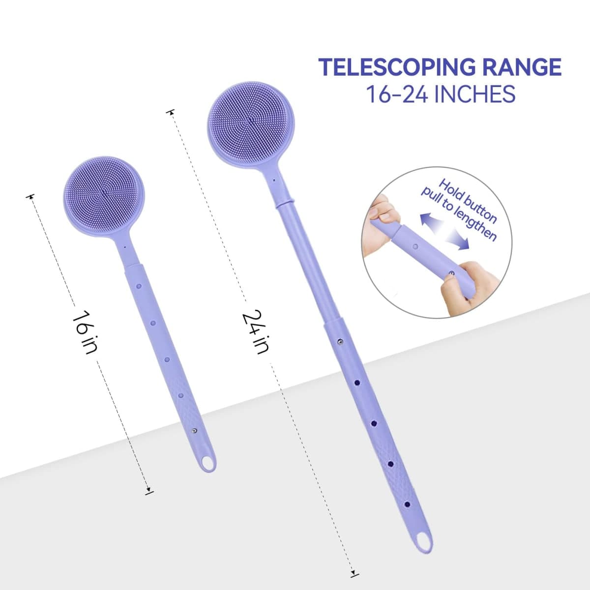 Back Scrubber for Shower, (16-24 Inch) Extendable Bath Brush Long Handle for Shower, Silicone Body Scrubber with Handle, Back Brush for Shower Men and Women,Easy to Clean (Purple) thumbnail 3