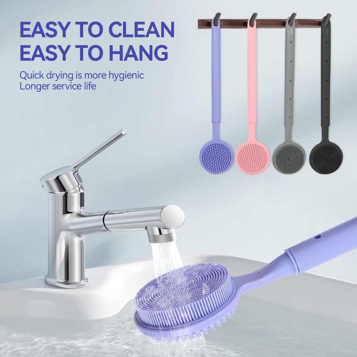 Back Scrubber for Shower, (16-24 Inch) Extendable Bath Brush Long Handle for Shower, Silicone Body Scrubber with Handle, Back Brush for Shower Men and Women,Easy to Clean (Purple) thumbnail 5