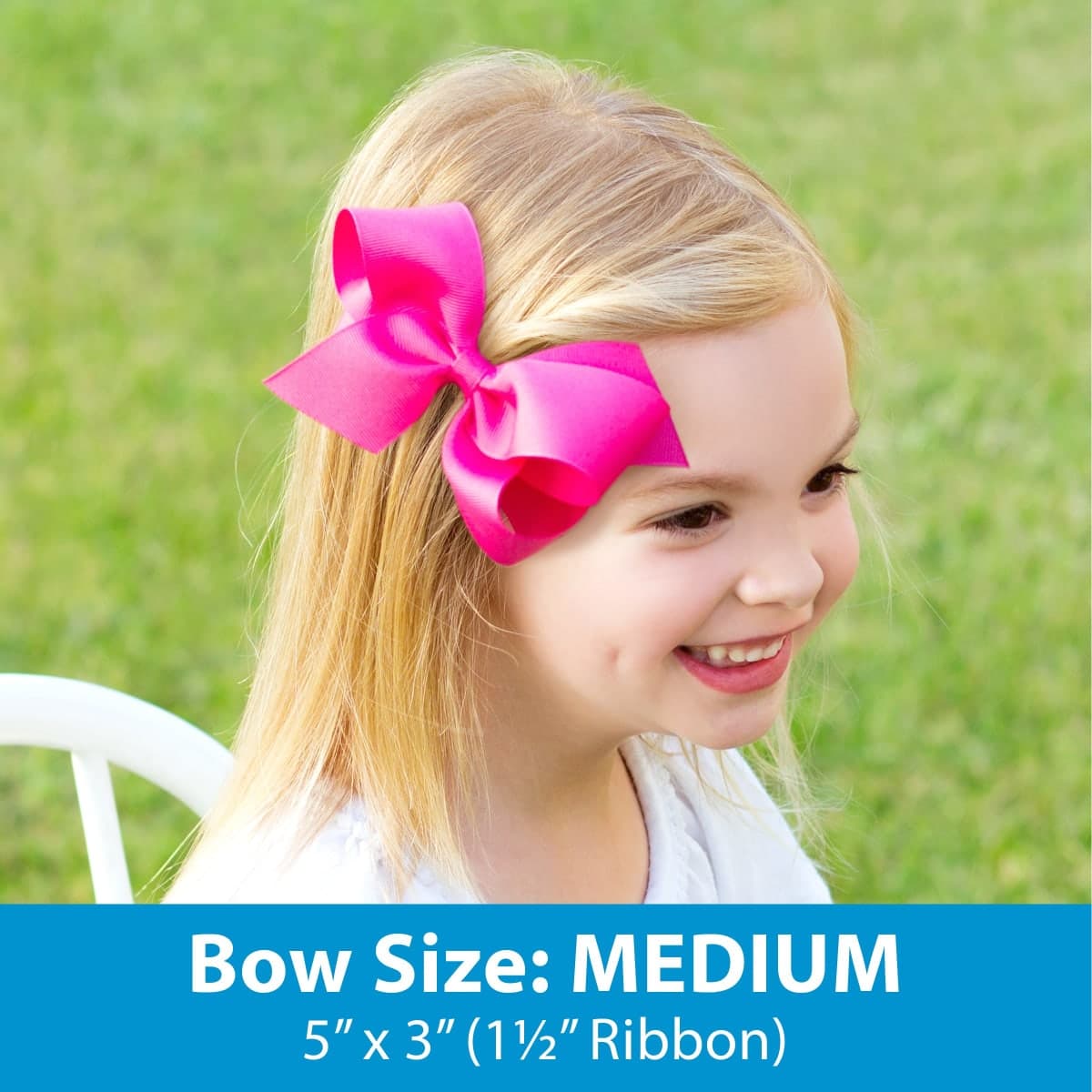 Wee Ones Baby Girls' Medium Classic Grosgrain Moonstitch Hair Bow on a WeeStay Clip - White w/Light Pink Stitching thumbnail 3