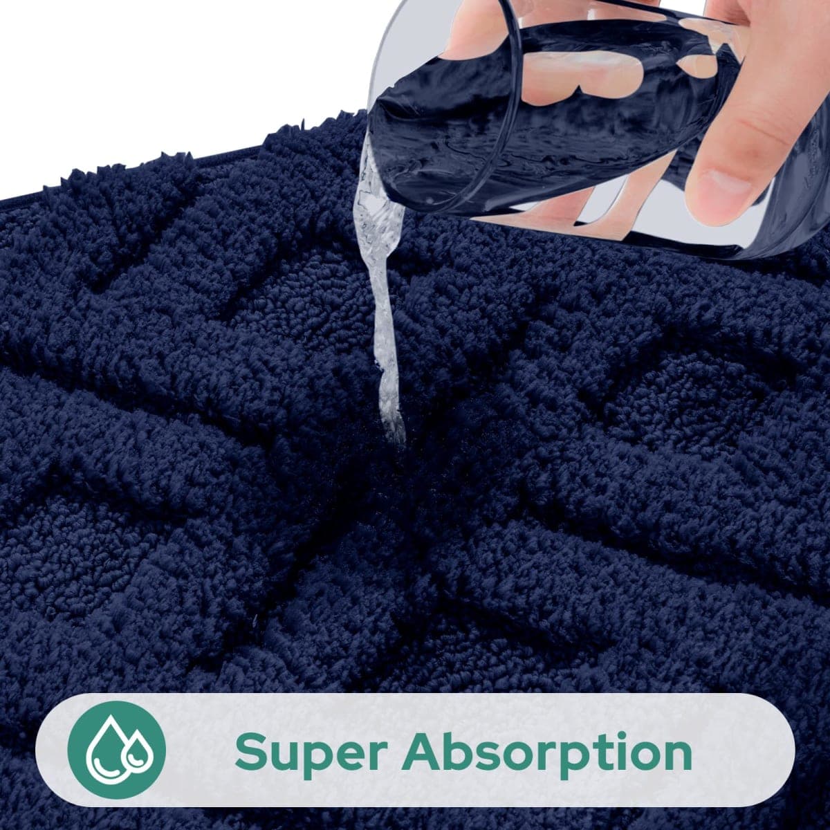 HOMEIDEAS Bathroom Rugs Sets 2 Piece, Extra Soft Shaggy Absorbent Non Slip Machine Washable Grid Bath Mat for Floor, Tub and Shower (Navy Blue) thumbnail 3