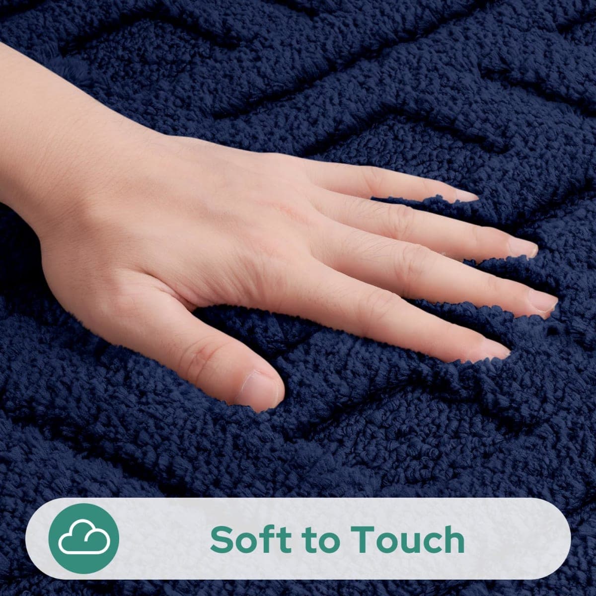 HOMEIDEAS Bathroom Rugs Sets 2 Piece, Extra Soft Shaggy Absorbent Non Slip Machine Washable Grid Bath Mat for Floor, Tub and Shower (Navy Blue) thumbnail 4