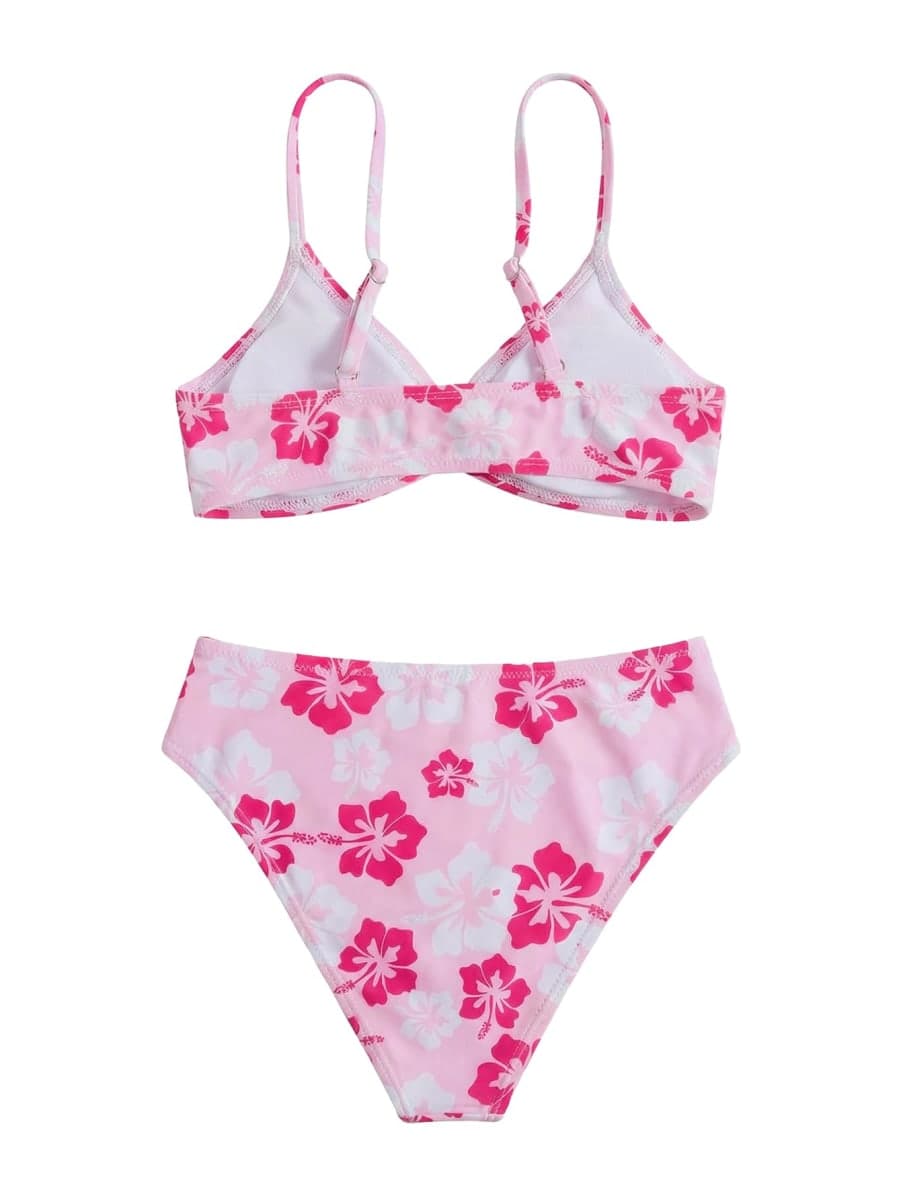 COZYEASE Girls' 2 Piece Ditsy Floral Print Knot Front Ruched Triangle Bikini Swimsuit, Pure Blue, 14 Years thumbnail 2