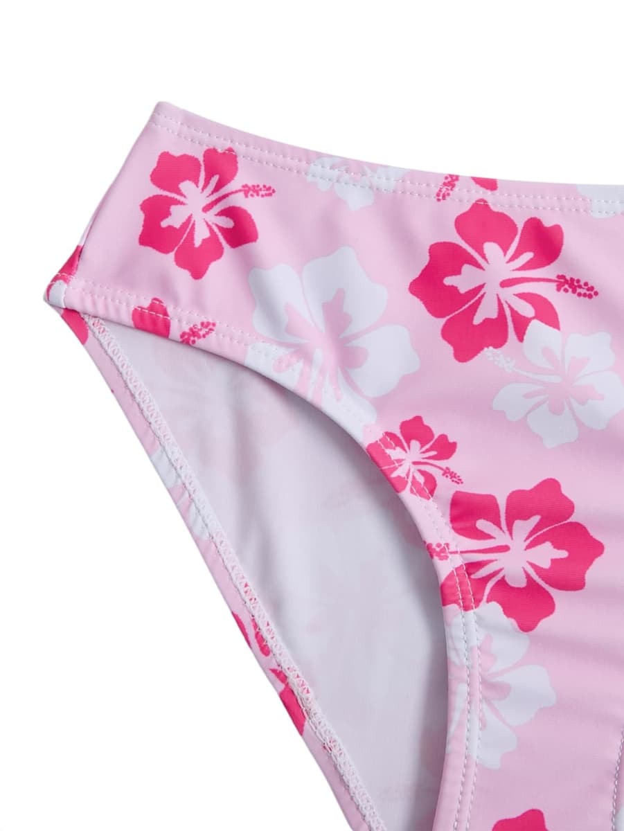 COZYEASE Girls' 2 Piece Ditsy Floral Print Knot Front Ruched Triangle Bikini Swimsuit, Pure Blue, 14 Years thumbnail 3