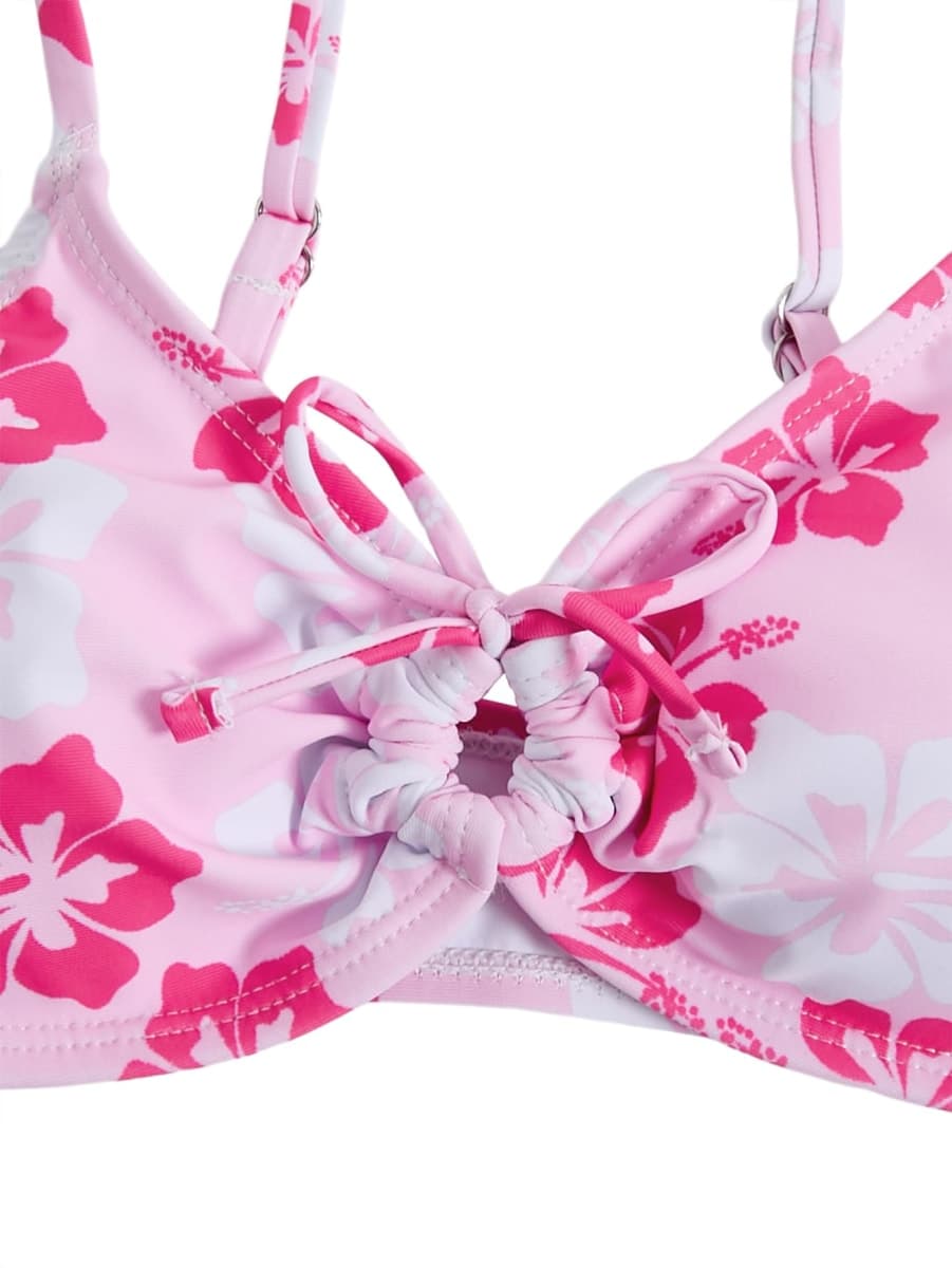 COZYEASE Girls' 2 Piece Ditsy Floral Print Knot Front Ruched Triangle Bikini Swimsuit, Pure Blue, 14 Years thumbnail 5