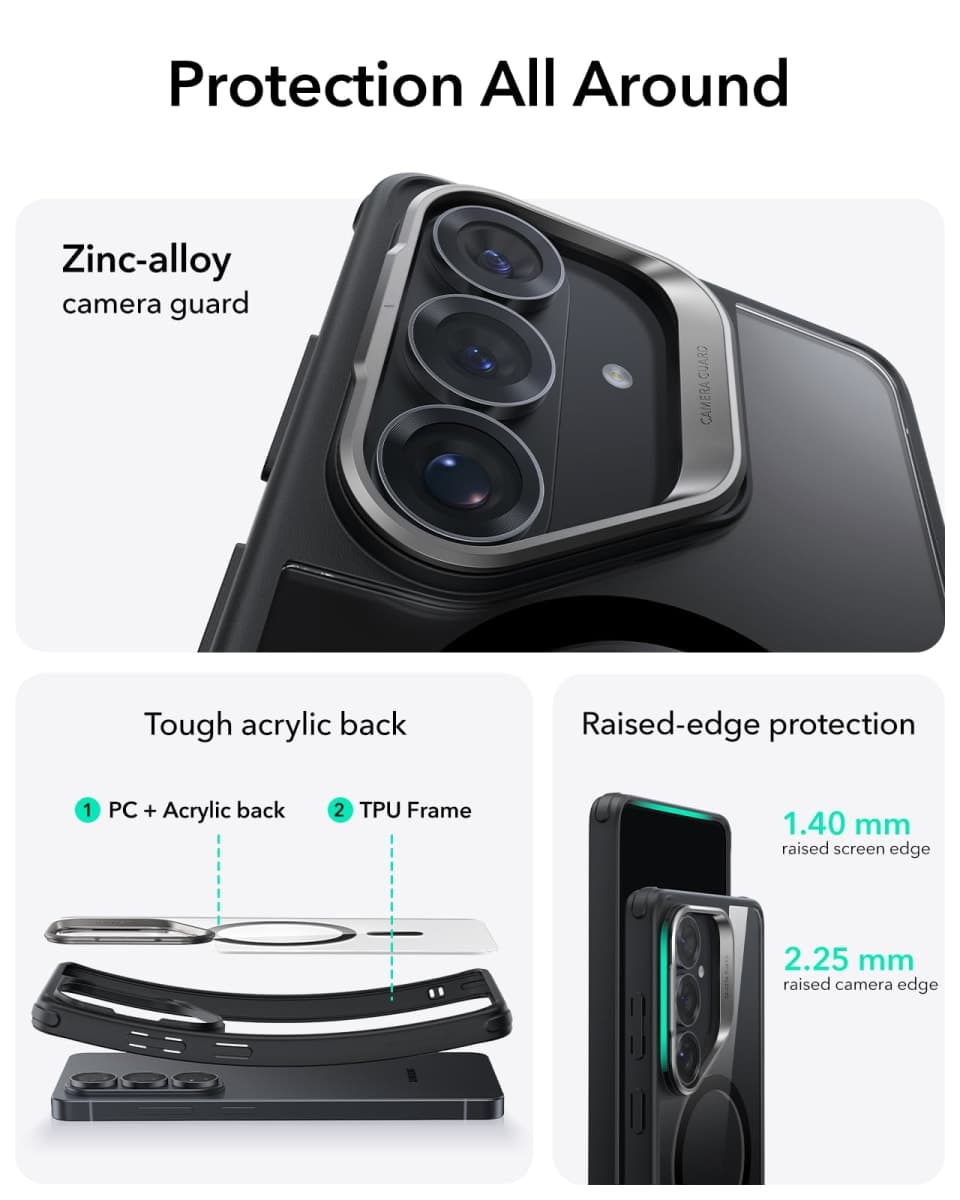 ESR for Samsung Galaxy S26 Ultra Phone Case with Stash Stand, Compatible with MagSafe, Military-Grade Protection, Magnetic Case for Samsung Galaxy S26 Ultra, Scratch-Resistant Back Cover, Clear Black thumbnail 4