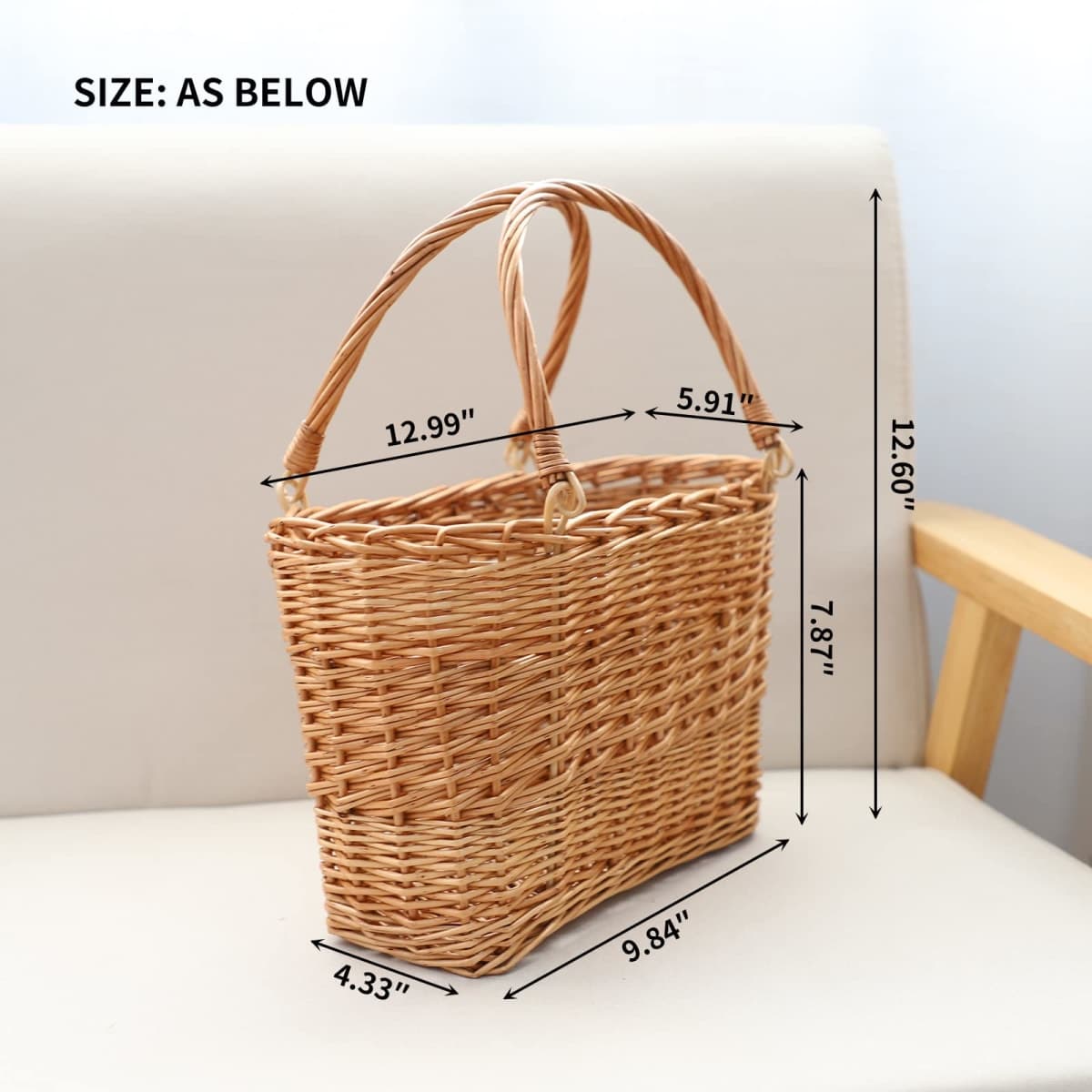 Wicker Picnic Basket with Handle Woven Willow Basket for Eggs Candy Basket Grocery Basket Flower Basket Gift Basket Shopping Bag for Home Outdoor Storage,13x6x8 inches.(Natural) thumbnail 2