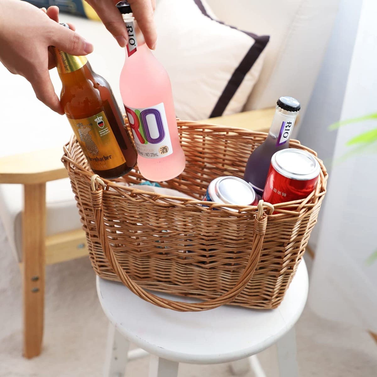 Wicker Picnic Basket with Handle Woven Willow Basket for Eggs Candy Basket Grocery Basket Flower Basket Gift Basket Shopping Bag for Home Outdoor Storage,13x6x8 inches.(Natural) thumbnail 4