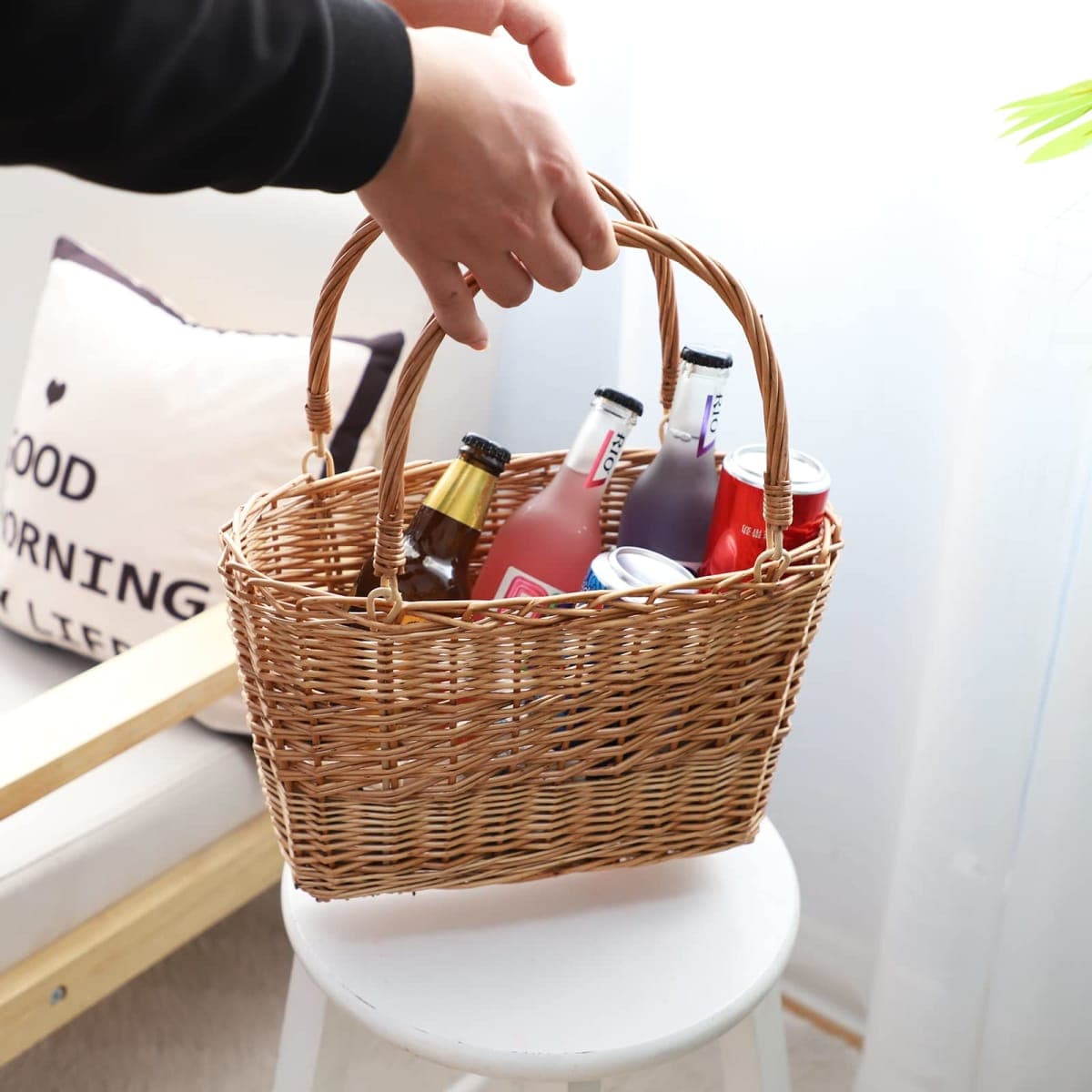 Wicker Picnic Basket with Handle Woven Willow Basket for Eggs Candy Basket Grocery Basket Flower Basket Gift Basket Shopping Bag for Home Outdoor Storage,13x6x8 inches.(Natural) thumbnail 5
