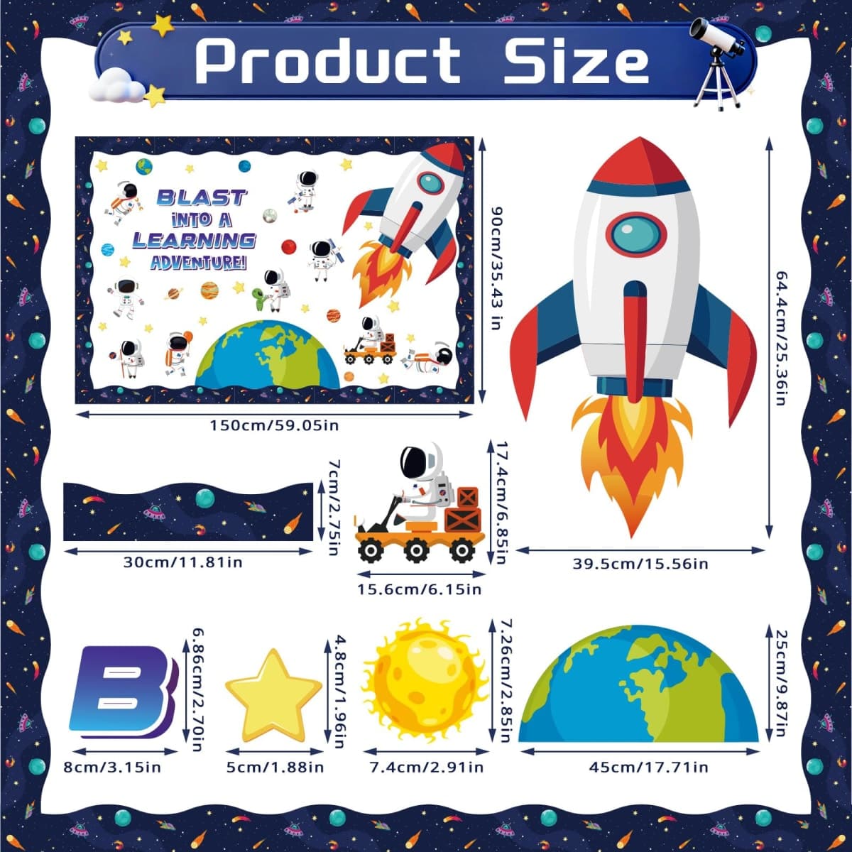 Outer Space Bulletin Board Decorations Set, 118 Pcs Classroom Decor Astronaut Planet Cutouts Kids with Galaxy Borders Space Themed Back to School Decorations for Classroom Chalkboard Decoration thumbnail 2