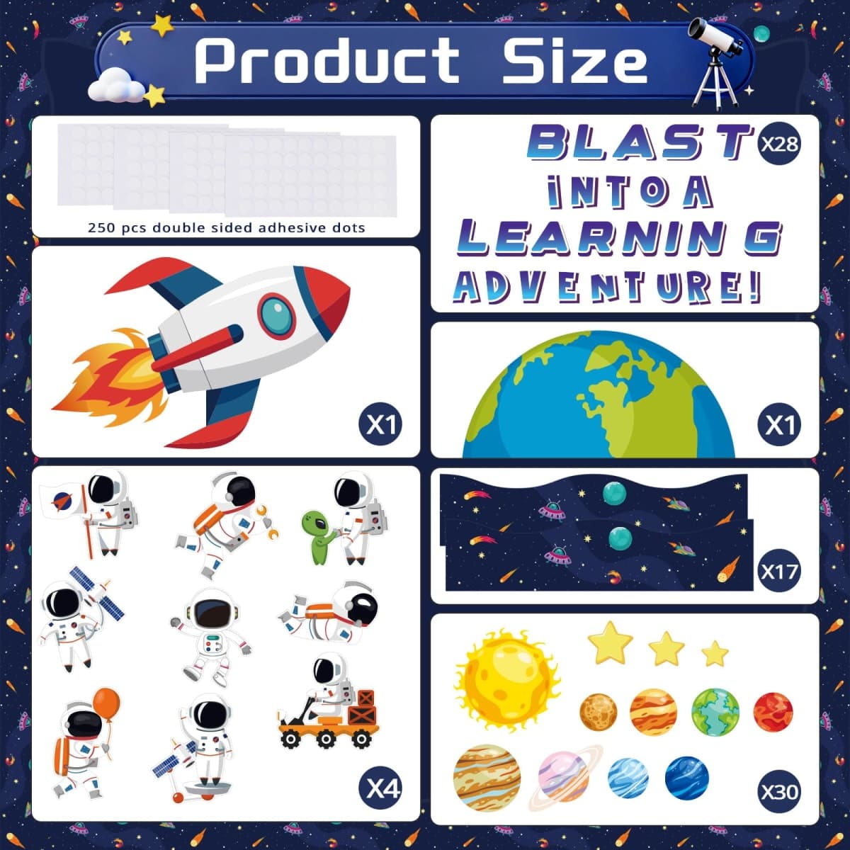 Outer Space Bulletin Board Decorations Set, 118 Pcs Classroom Decor Astronaut Planet Cutouts Kids with Galaxy Borders Space Themed Back to School Decorations for Classroom Chalkboard Decoration thumbnail 3
