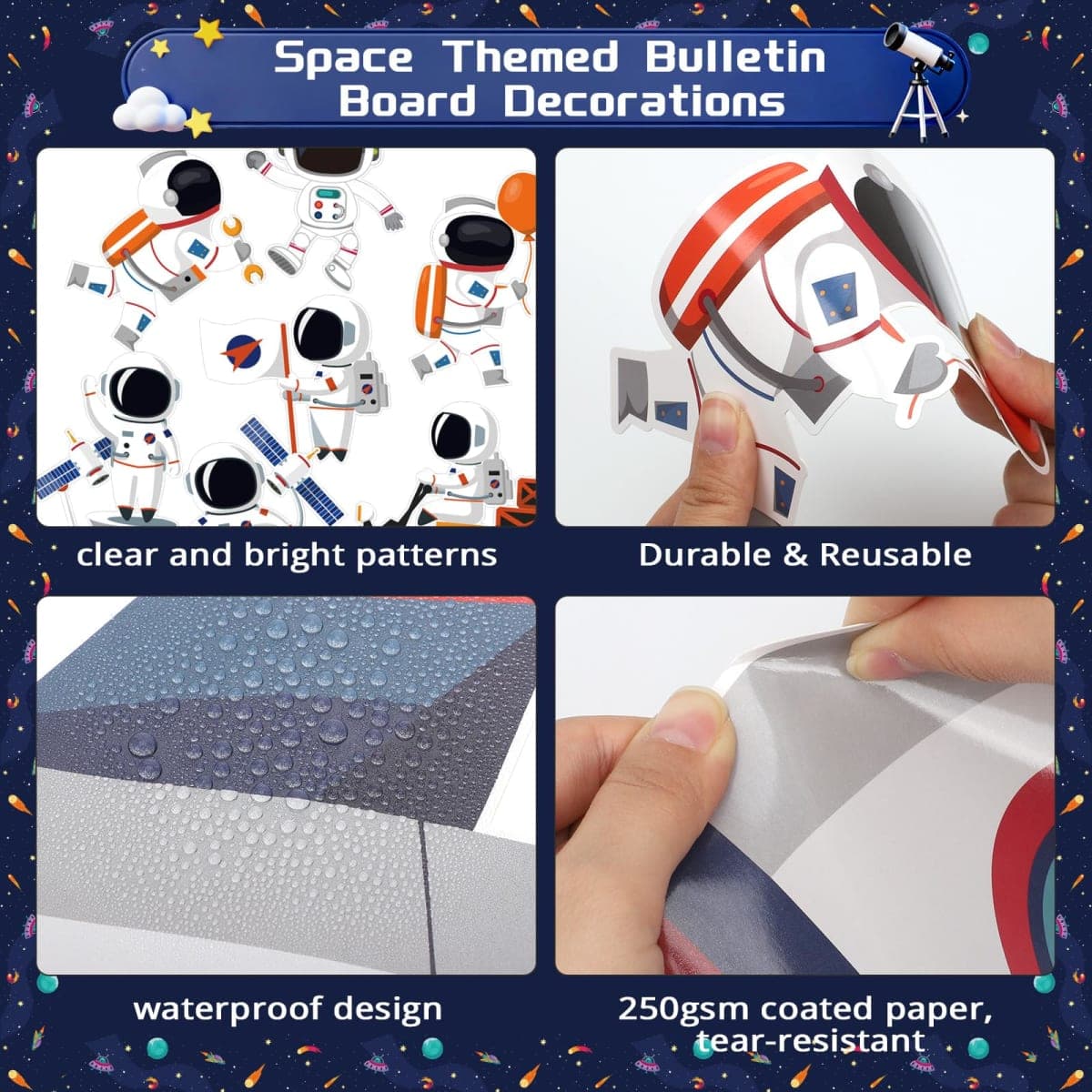 Outer Space Bulletin Board Decorations Set, 118 Pcs Classroom Decor Astronaut Planet Cutouts Kids with Galaxy Borders Space Themed Back to School Decorations for Classroom Chalkboard Decoration thumbnail 4