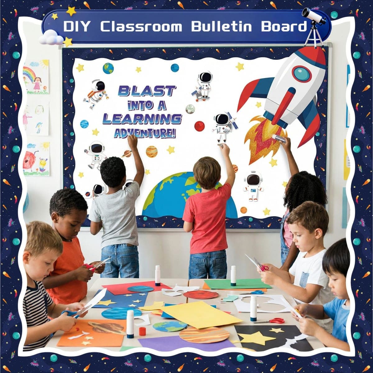 Outer Space Bulletin Board Decorations Set, 118 Pcs Classroom Decor Astronaut Planet Cutouts Kids with Galaxy Borders Space Themed Back to School Decorations for Classroom Chalkboard Decoration thumbnail 5