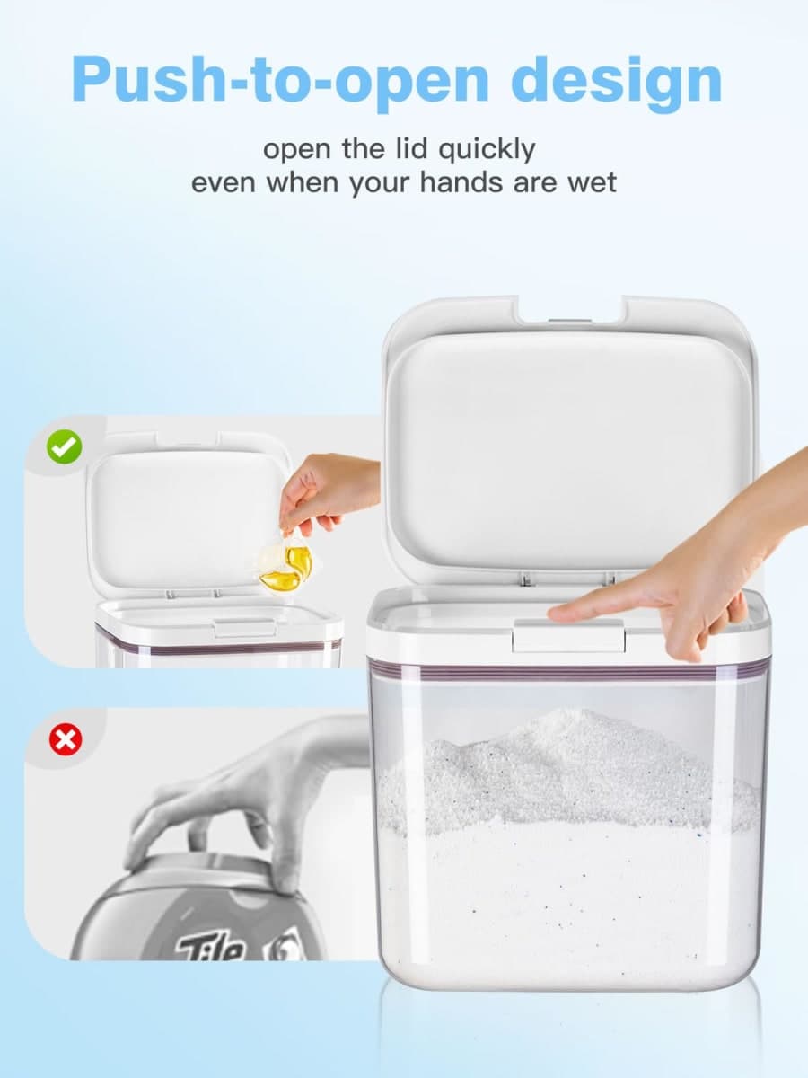 LivLab Mker Laundry detergent dispenser with One-Press Lid,for laundry room organization,Clear PET laundry powder container with Measuring Cup,laundry pods container (5.5L-clear) thumbnail 3