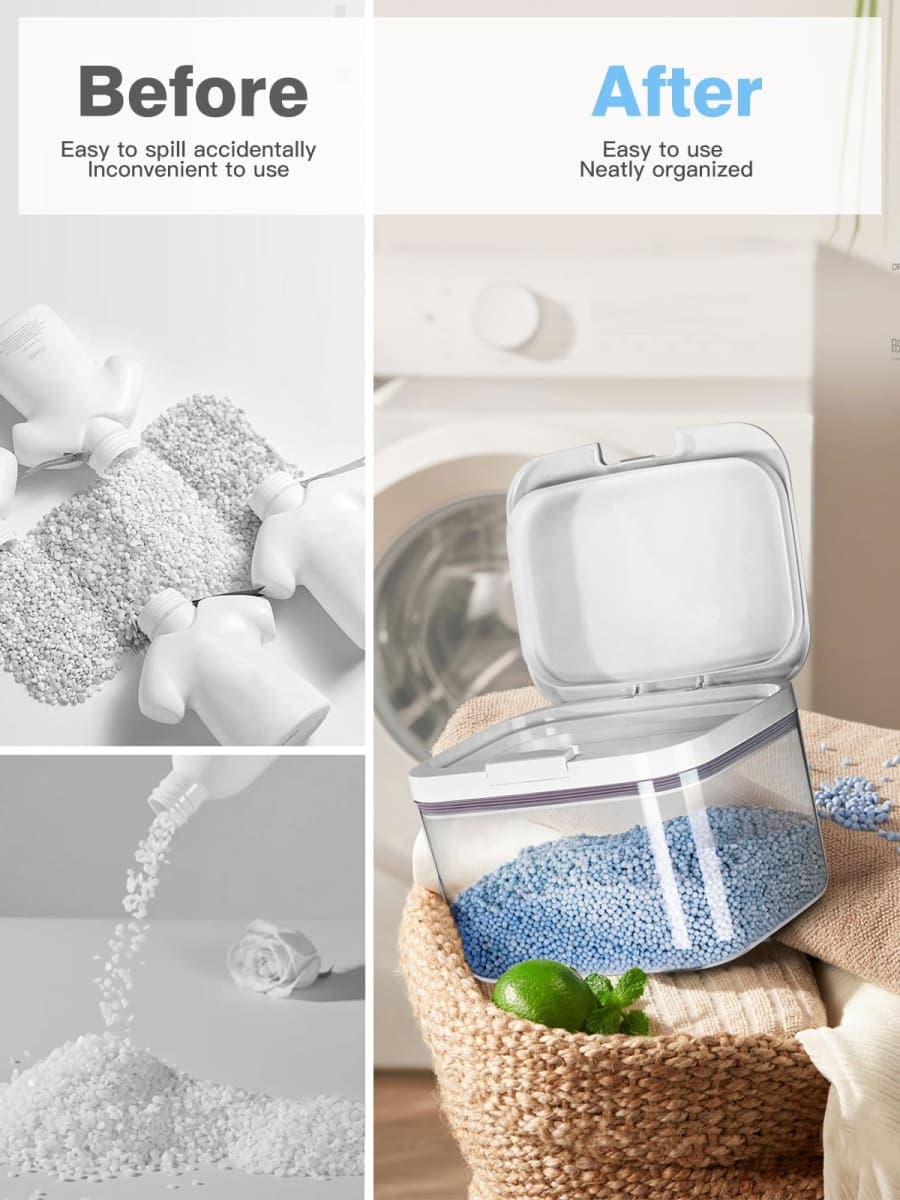 LivLab Mker Laundry detergent dispenser with One-Press Lid,for laundry room organization,Clear PET laundry powder container with Measuring Cup,laundry pods container (5.5L-clear) thumbnail 4