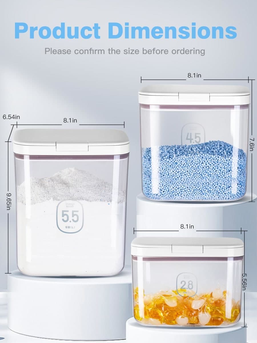 LivLab Mker Laundry detergent dispenser with One-Press Lid,for laundry room organization,Clear PET laundry powder container with Measuring Cup,laundry pods container (5.5L-clear) thumbnail 5