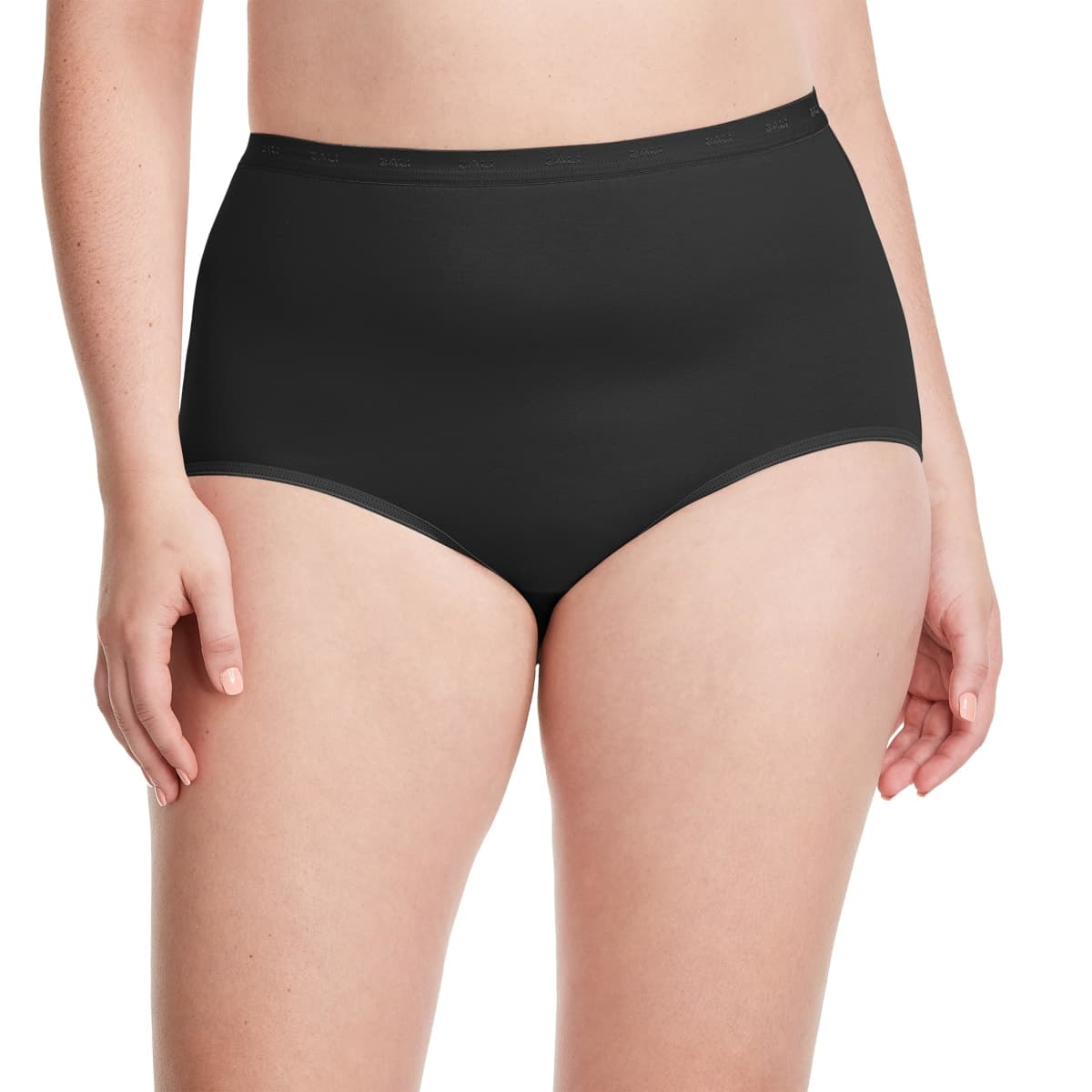Bali Women's Stretch Cotton Underwear, Cut-fit Brief, Full Coverage Panty, 3-Pack, Black/Black/Black, 9 thumbnail 2