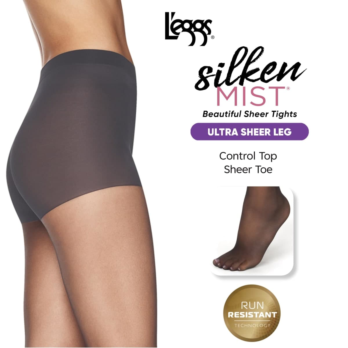 L'eggs Women's Silken Mist Control Top Sheer Toe Run Resist Ultra Sheer Leg Panty Hose, Coffee, Q thumbnail 2