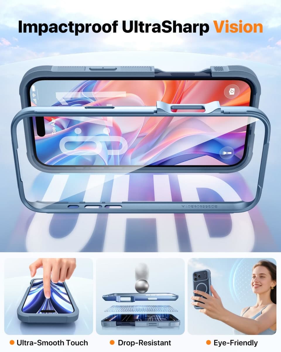 Diaclara Magnetic Designed for iPhone 17 Pro Max Case Full Body Bumper,[Compatible with MagSafe] Military Drop Proof Cover with Built-in Touch Sensitive Anti-Scratch Screen Protector, Blue thumbnail 4