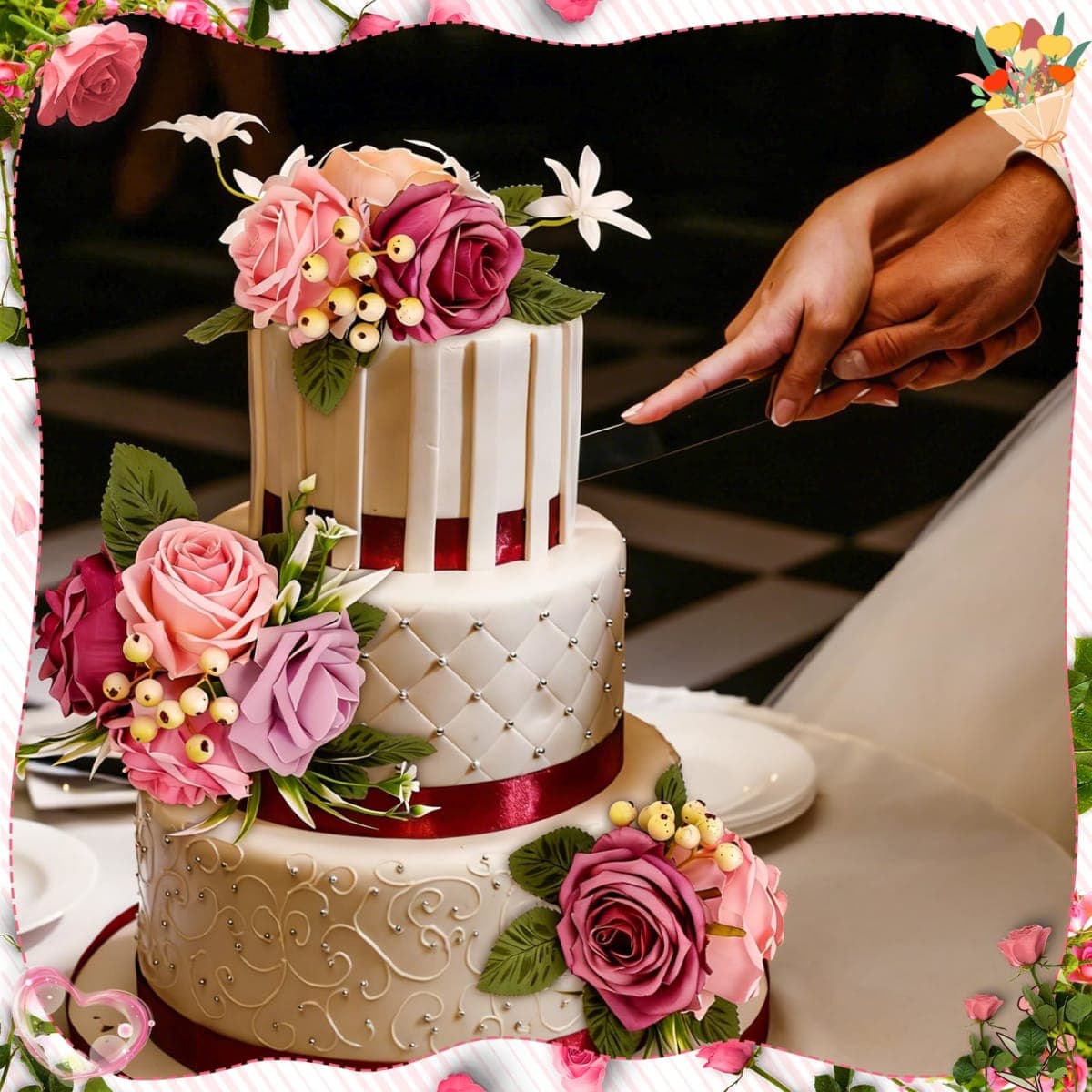 Ovveroche Cake Topper Flowers 3 Piece, Pre-made Flower Cake Decorations Cake Topper Artificial Rose Flowers for Wedding Cake Decor Baby Shower Birthday Party(White) thumbnail 2
