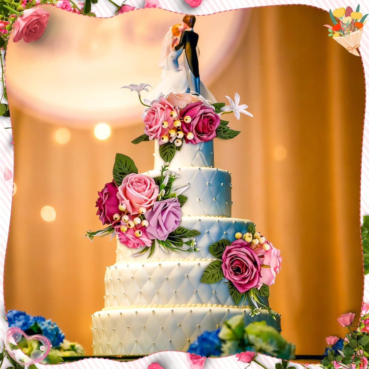 Ovveroche Cake Topper Flowers 3 Piece, Pre-made Flower Cake Decorations Cake Topper Artificial Rose Flowers for Wedding Cake Decor Baby Shower Birthday Party(White) thumbnail 3
