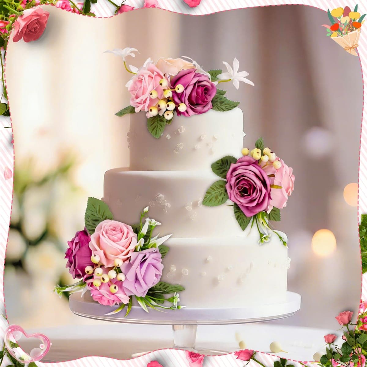 Ovveroche Cake Topper Flowers 3 Piece, Pre-made Flower Cake Decorations Cake Topper Artificial Rose Flowers for Wedding Cake Decor Baby Shower Birthday Party(White) thumbnail 4