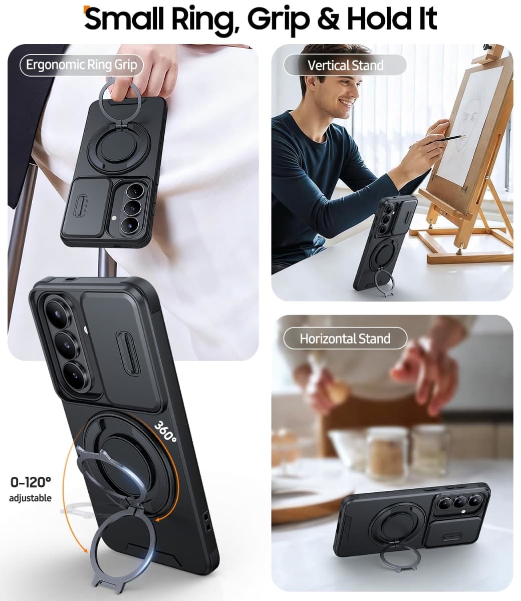 JAME for Samsung Galaxy S26 Case, Ring Holder Stand Kickstand, Slide Camera Cover with Screen Protector, Dual-Layer Shockproof Protective, Magnetic Accessory Friendly Galaxy S26 Phone Case, Black thumbnail 3