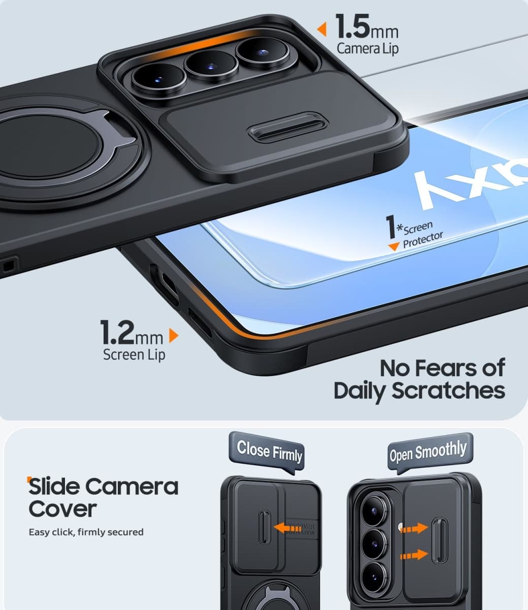 JAME for Samsung Galaxy S26 Case, Ring Holder Stand Kickstand, Slide Camera Cover with Screen Protector, Dual-Layer Shockproof Protective, Magnetic Accessory Friendly Galaxy S26 Phone Case, Black thumbnail 5