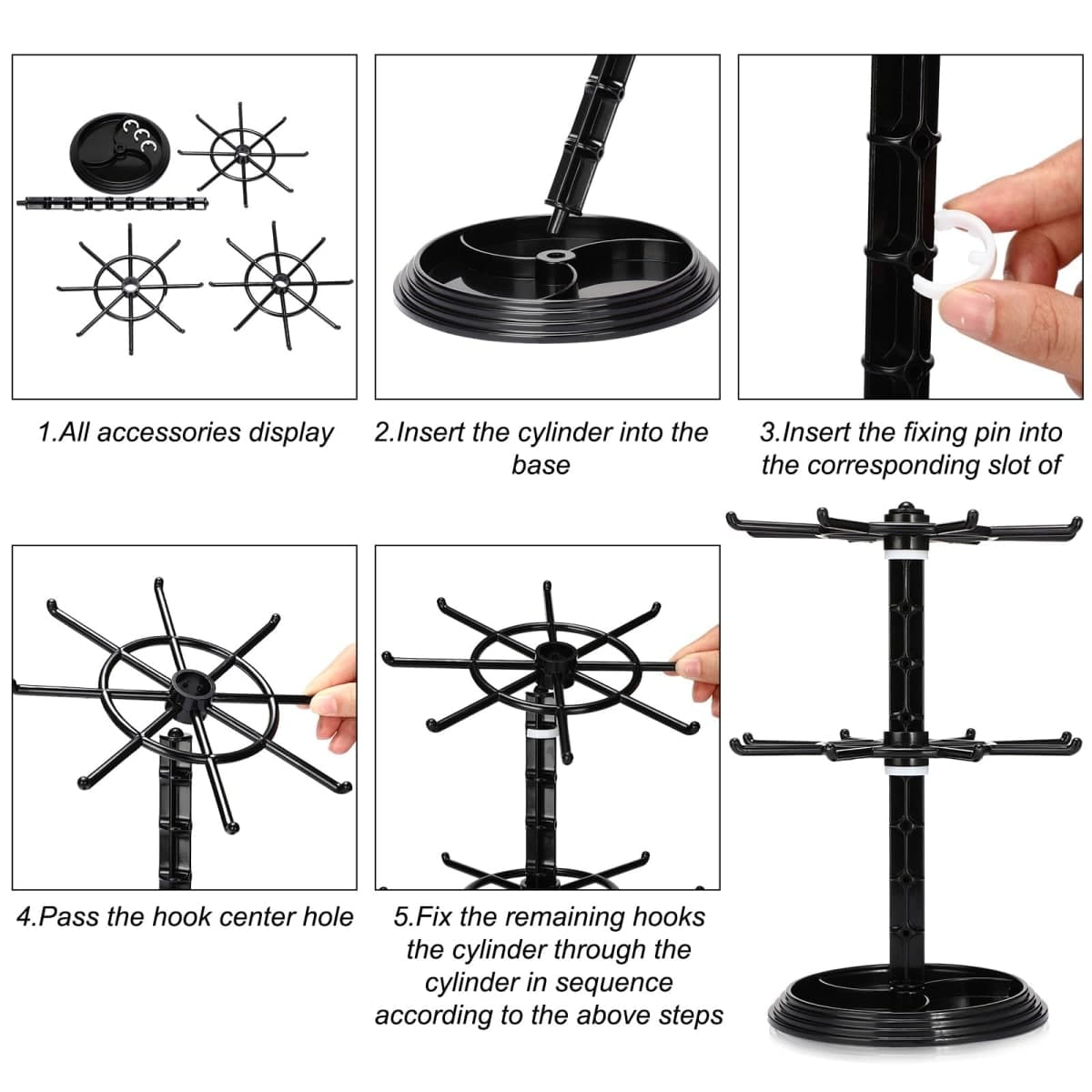 Yuntau 2 Pack Rotating Jewelry Tower Jewelry Stand, Black Plastic Display Holder Rotating Necklace Holder Rack Jewelry Tree Stand Display Organizer for Necklaces, Bracelets, Earrings, Ring (2 Tier) thumbnail 5