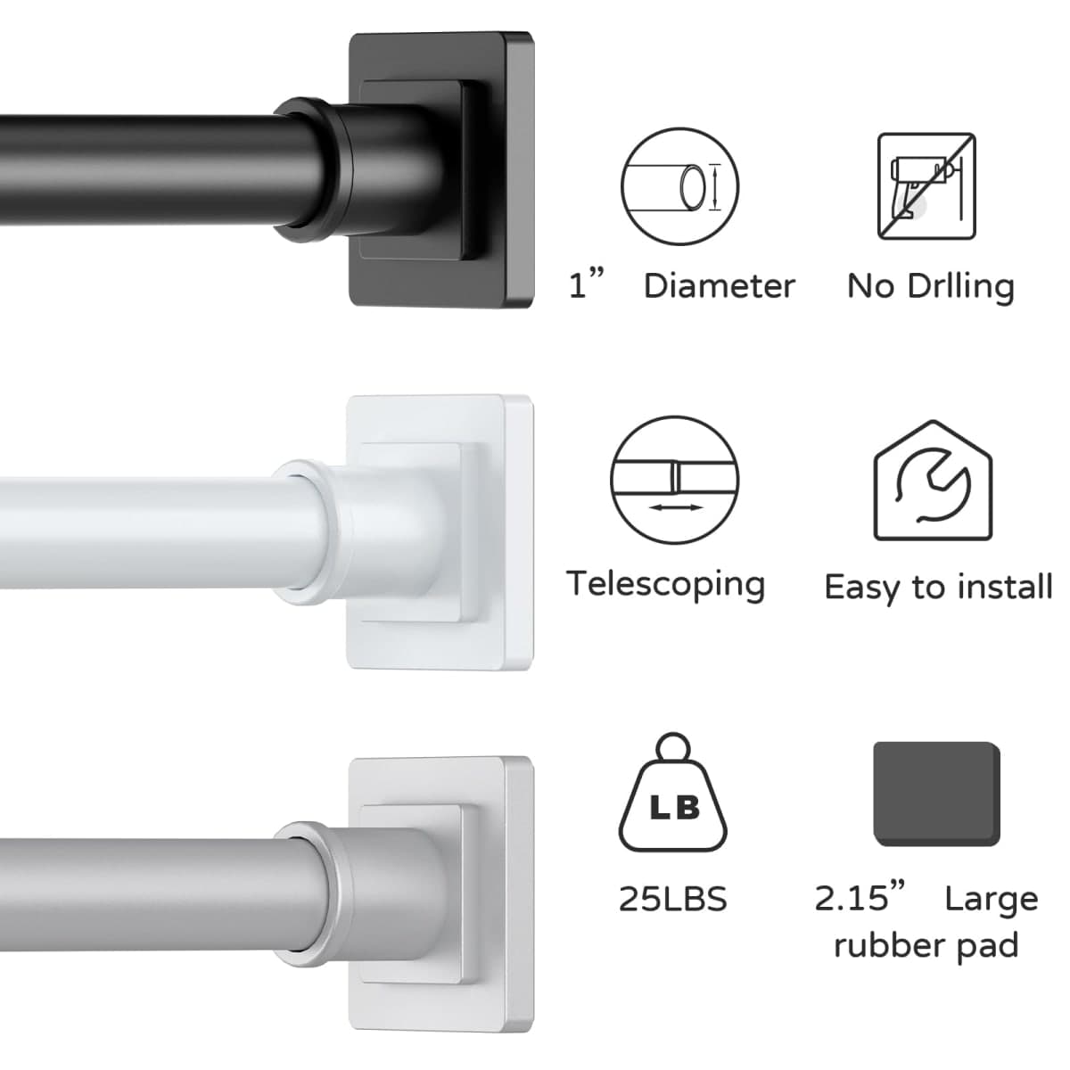 UIOSANRT Shower Curtain Rod Adjustable 31-79", Anti-Rust Shower Rod & Spring Tension Shower Rod No Drill, Black Shower Curtain Rod for Bathroom Tension Rod thumbnail 4