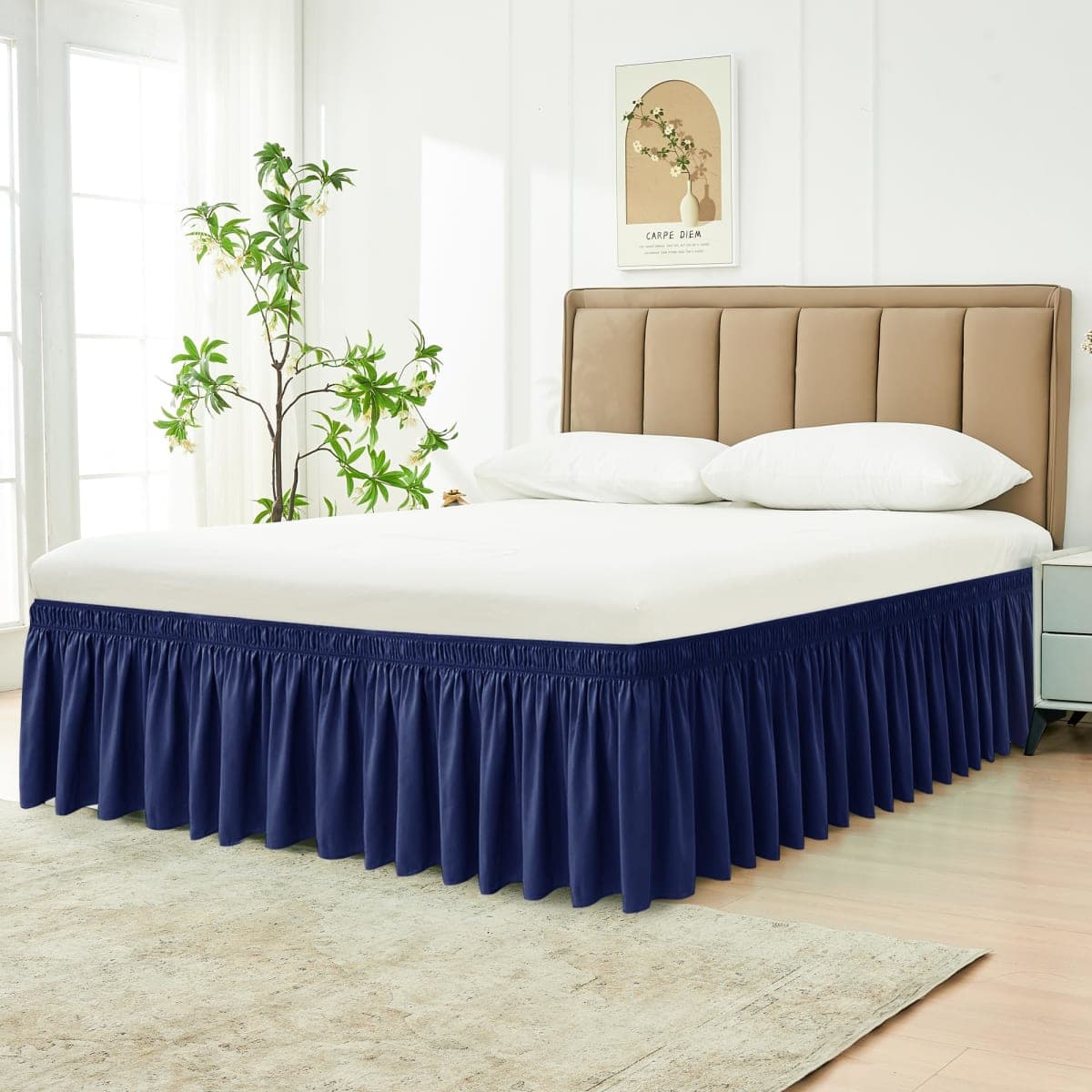 Biscaynebay Wrap Around Bed Skirts for Full & Full XL Beds 22" Long Drop, Navy Adjustable Elastic Dust Ruffles Easy Fit Wrinkle Resistant Silky Luxurious Fabric Machine Washable thumbnail 3