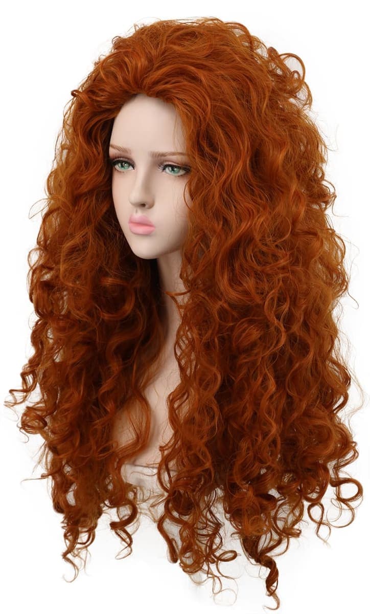 Yuehong Long Curly Orange Women Wig Red Curly Good Shape Wig Anime Cosplay Hair Heat Resistant Synthetic Fibers Soft Breathable Costume thumbnail 2