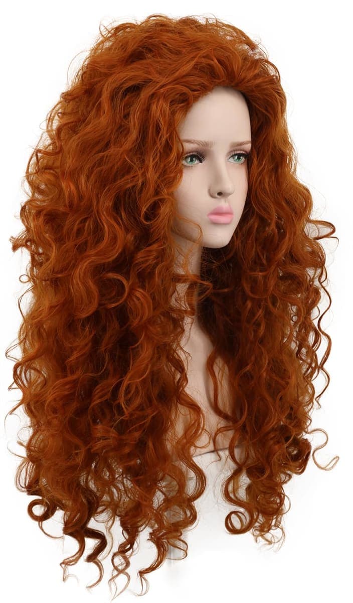 Yuehong Long Curly Orange Women Wig Red Curly Good Shape Wig Anime Cosplay Hair Heat Resistant Synthetic Fibers Soft Breathable Costume thumbnail 3