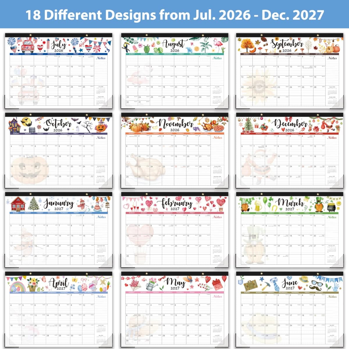 Desk Calendar 2025-2026, 18 Months Desk Calendar 2025-2026, July 2025 - December 2026, 17" x 12", 2025-2026 Desk Calendar Large Ruled Blocks for Planning thumbnail 5