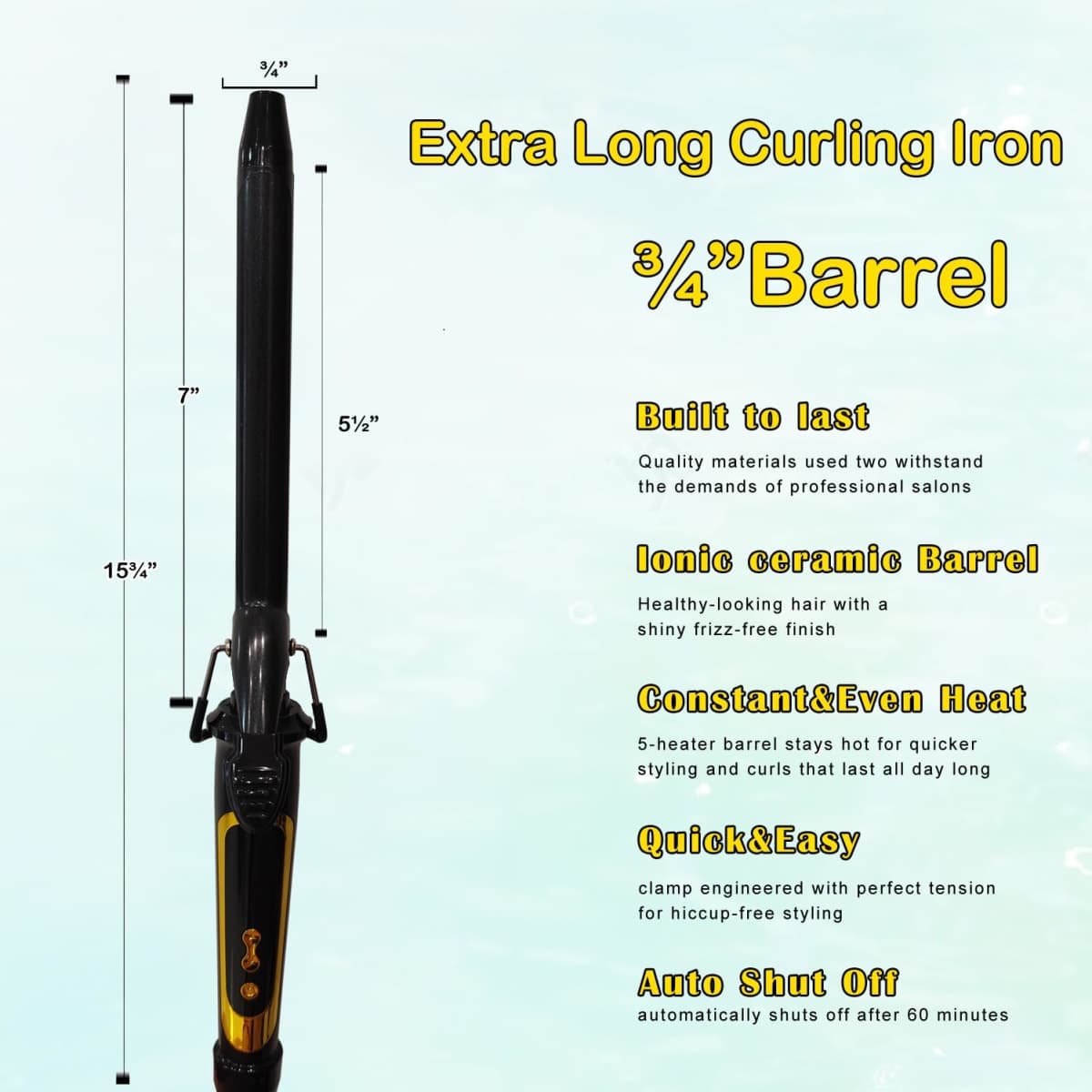 abp 3/4 Inch Curling Iron Extra Long Barrel with Ceramic Coating for Long/Medium Hair,LED Display Instant Heat up to 450°F with clamp,Hair Waving Style Tool Girls & Women thumbnail 3