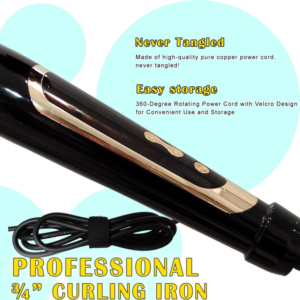 abp 3/4 Inch Curling Iron Extra Long Barrel with Ceramic Coating for Long/Medium Hair,LED Display Instant Heat up to 450°F with clamp,Hair Waving Style Tool Girls & Women thumbnail 5