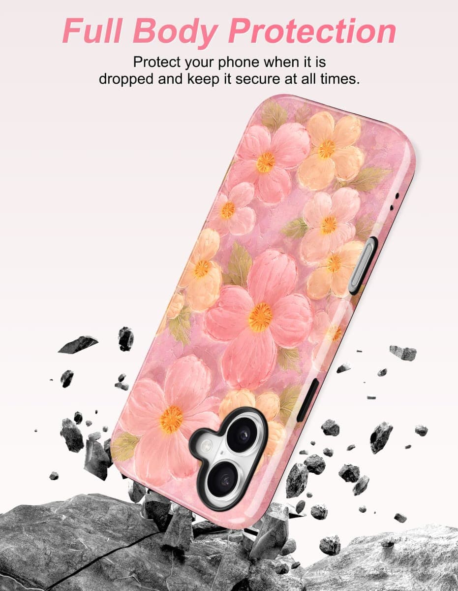 Jusy Compatible with MagSafe Floral Case for iPhone 16, Aesthetic Oil Painting Flower Magnetic Phone Case, Soft TPU and Hard PC Protective Cover for Women Girls (Shiny) - Pink Flower thumbnail 3